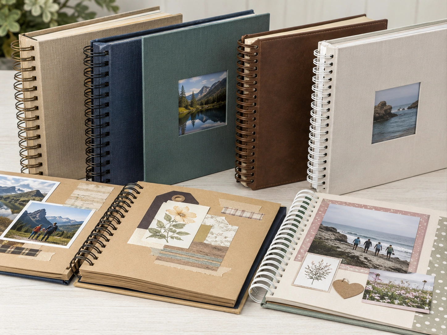 Various professional scrapbook binding methods including wire-o and coil binding for memory books